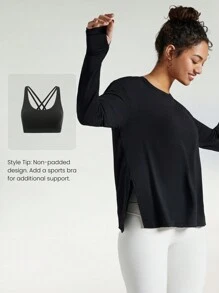 GLOWMODE Modal Make Moves Relaxed Sports Oversized Long Sleeve Tee Daily Casual  Compression Shirt - Black - View 7