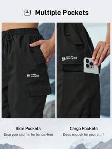In My Nature Pantalones cargo holgados con impresión de letras, cintura con cordón y bolsillos para mujer