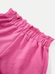 2 stuks roze casual cargo-zusset: losse blouse met korte mouwen + shorts met ruches in de taille, voor meisjes