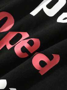 FRIFUL Women's Round Neck Letter Print Contrast Color Loose T-Shirt,Graphic Tees - Black - View 3