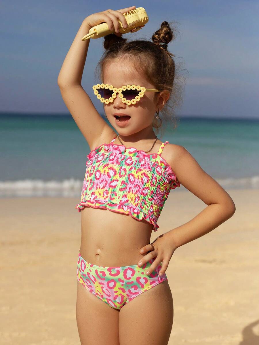 SHEIN Young Girl Delicate Strap Printed Bikini Top And Bottom Swimwear Set - Multicolor - View 1
