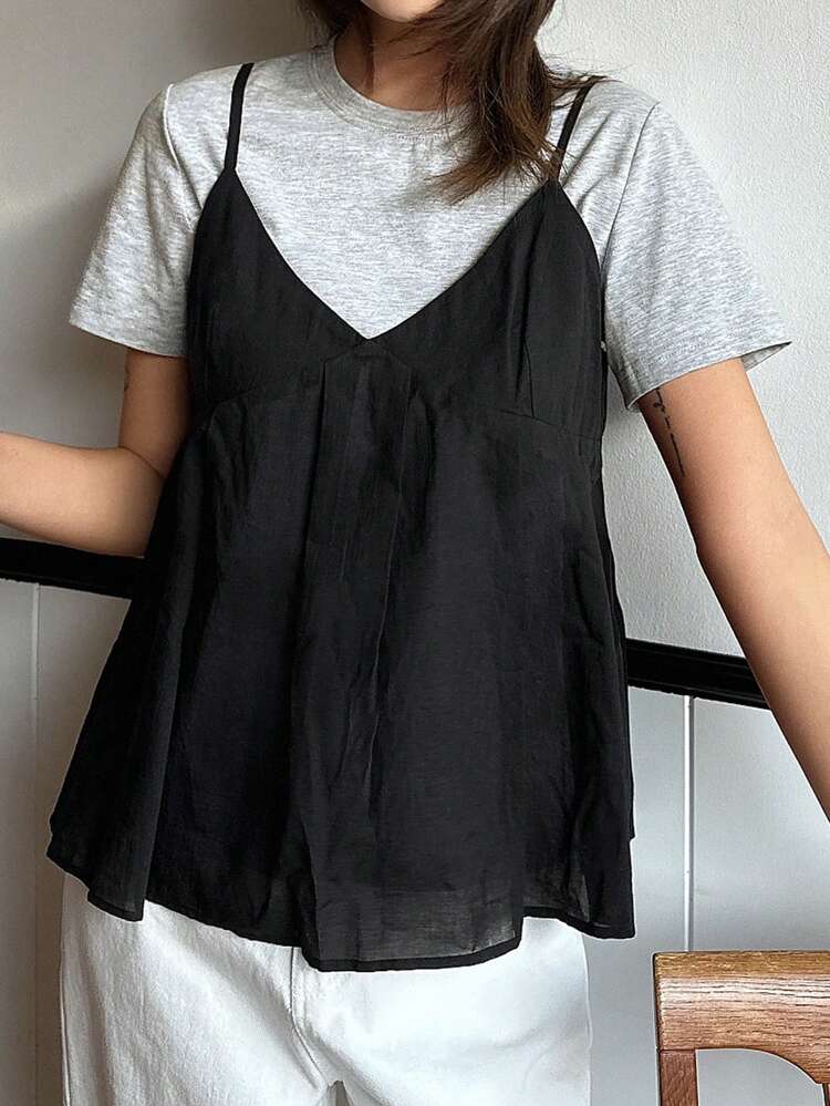 Women 2 In 1 Round Neck Short Sleeve Casual T-Shirt