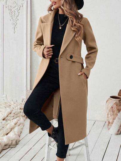Uhlyne Höst/vinter Casual Naggad krage Camel-Color Belted Coat