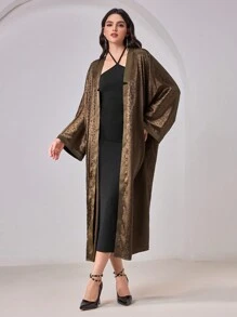 Al Najma 女士长袖豹纹前开长款休闲长袍 - 彩色 - 查看 3