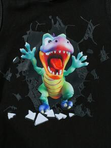SHEIN 2pcs Baby Boys Street Style Cool Dinosaur Print Hooded Sleeveless Tank Top And Shorts Set, Suitable For Outdoor Activities, Sports, Zoo & Amusement Park, Spring/Summer