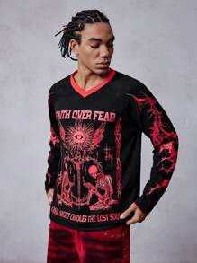 ROMWE MEN Men's Gothic Fashion Skull & Slogan Print T-Shirt, Halloween - Black - View 5