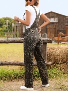 Breezaya Women's Loose Leopard Print Pocket Casual Dungarees - Multicolor - View 2