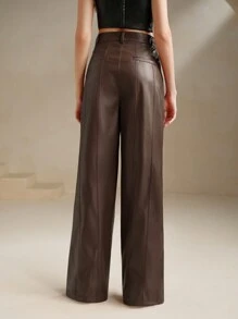 Anewsta Pantalones acampanados suaves y de alta calidad para mujer, pantalones largos de piel sintética de pierna ancha, diseño de pantalones de pierna ancha