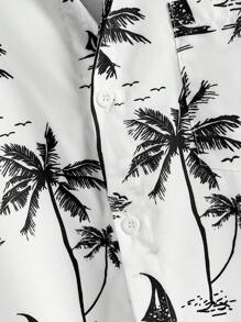 Manfinity RSRT Men Plant Print Front Button Casual Short Sleeve Top And Shorts Set - White - View 3