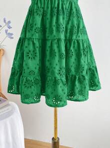 Soleia WYWH 休闲度假女士系带刺绣镂空纹理 A 字连衣裙 - 墨綠色 - 查看 5