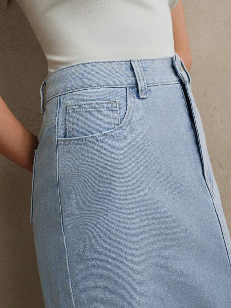 Embroidered Versatile High Waist Slim Fit Denim Skirt, Women Summer Outfits