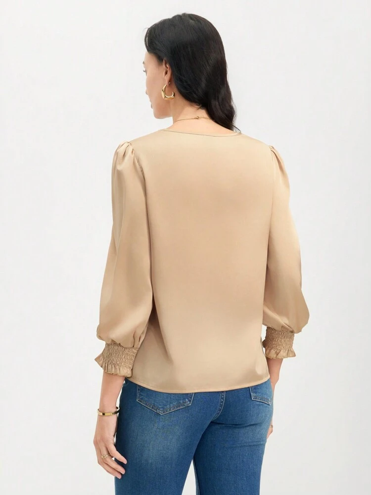 Women's Solid V-Neck Long Sleeve Simple Casual Blouse