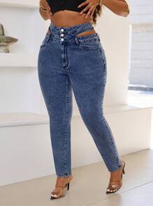 SHEIN SXY Plus Size Casual Denim Jeans, Stylish And Suitable For Daily Wear