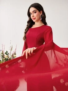 Modelyn Women's Pleated Mismatch Sleeve Dress Fall Cloth For Women - Red - View 5