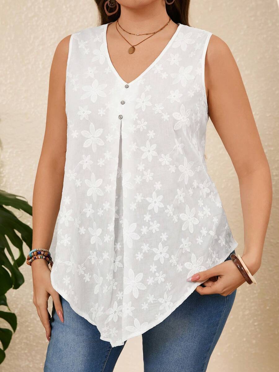 EMERY ROSE Áo sơ mi trắng cỡ lớn mùa hè dành cho nữ, áo không tay thêu hoa, áo ngày lễ Thánh Patrick, trang phục thường ngày, áo đi nghỉ mát, phong cách đồng quê. - Nhiều màu - Xem 1