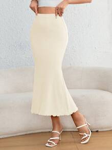 Firerie 女士纯色修身A字裙，休闲/度假 - 杏色 - 查看 4