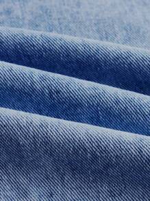 SHEIN CURVE+ 大码女式时尚破洞锥形牛仔裤 - 深色水洗藍 - 查看 5