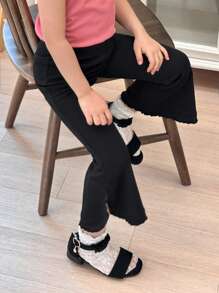 DAZY Young Girl Knitted Flared Pants, Spring/Summer Fall,Winter - Black - View 7