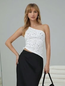 Top bianco con scollo a spalle scoperte in pizzo e laccio - Bianco - Visualizzare 4