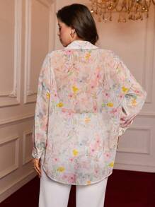 SHEIN VCAY 大码波西米亚风彩色花卉印花度假衬衫 - 彩色 - 查看 2