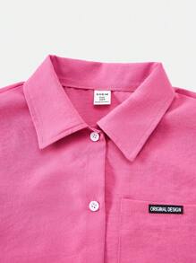 2 stuks roze casual cargo-zusset: losse blouse met korte mouwen + shorts met ruches in de taille, voor meisjes