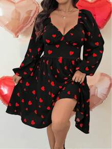 Celure Vestido elegante de manga larga con estampado de corazón para talla grande de mujer, para salir