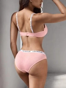 EasyFave Women's Letter Knitted Comfortable Lounge Set - Pink - View 2