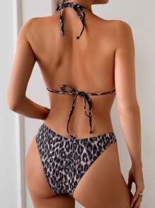 Swim SXY Women's Sexy Leopard Print Halter Neck Criss-Cross Bikini Set, Summer - Multicolor - View 2