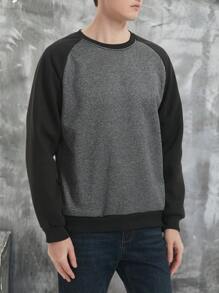 Manfinity Homme Men's Solid Color Patchwork Crew Neck Long Sleeve Casual Pullover Sweatshirt - Dark Grey - View 4