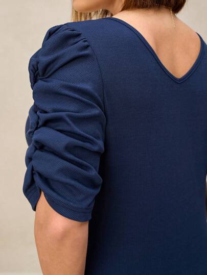 SHEIN Clasi Plus Size Casual Versatile Solid Color Puff Sleeve T-Shirt  Old Money Elegant Modest Business Casual Summer Tops