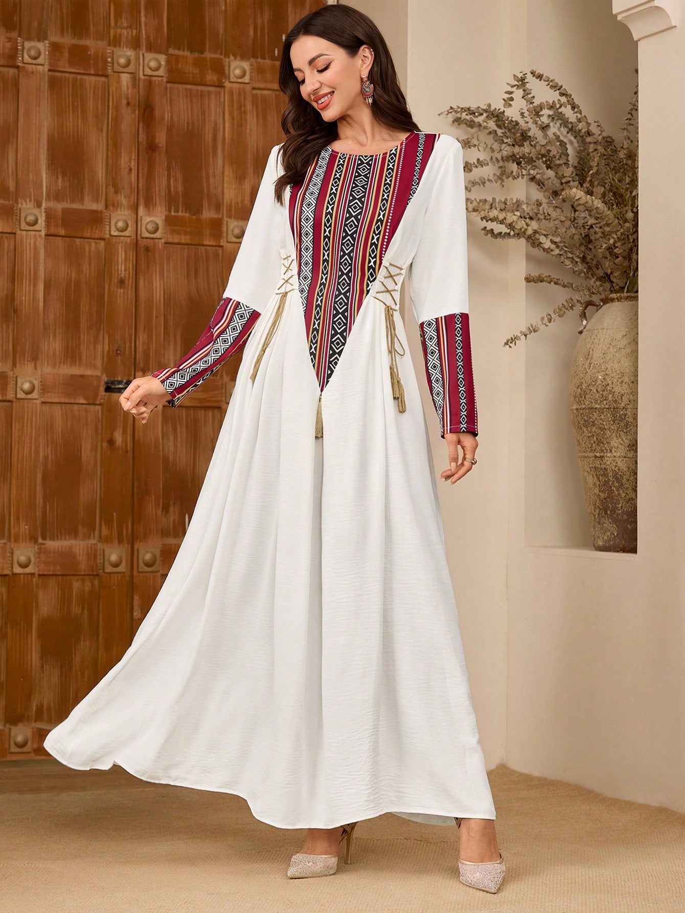 Al Najma فستان المرأة ربيع/صيف بياقة مستديرة مع رب...