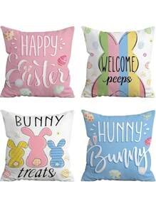 A Set Of 4 Easter Pillowcases, Machine Washable Polyester Decorative Pillowcase With Zipper, Suitable For Home, Office, Living Room Decoration - Fabric Material, No Core