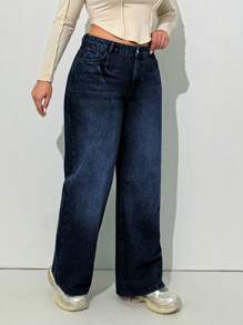 RueChic Plus Mid Waist Belt Detailed Straight Jean - Medium Wash - View 4