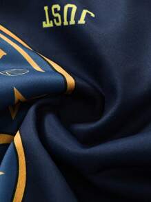 Manfinity Roghcode 男士拉链长袖字母印花时尚狂野飞行员夹克，深蓝色时尚图案夹克，适合返校外出、朋友、丈夫、男朋友的礼物，适合秋季 - 藏蓝色 - 查看 6