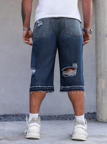 Manfinity Homme Men's Distressed Pocket Design Frayed Edge Casual Denim Shorts - Light Wash - View 2