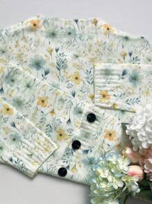SHEIN LUNE New Casual Artistic Retro Ditsy Floral Design Women Cardigan, Spring & Autumn