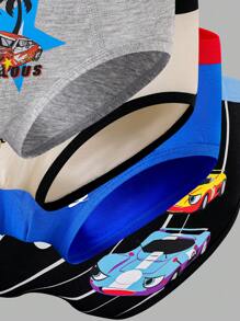 4pcs Pack Young Boy Racecar Print 100% Cotton Breathable Briefs - Multicolor - View 4
