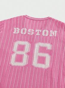 ROMWE MEN Prep 男士复古圆领运动数字印花短袖针织上衣 - 粉色 - 查看 3