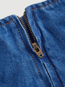 SHEIN MOD Women's Denim Pleated A-Line Mini Skirt With Button Closure - Blue - View 3