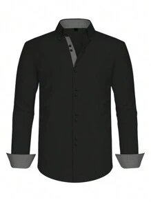 Manfinity Homme Loose Fit Men's Button-Up Long Sleeve Shirt - Black - View 3