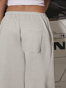 SUMWON WOMEN 基本款窄腰阔腿运动裤运动休闲家居服舒适贴合弹性腰部和休闲运动裤，适合健身瑜伽放松 - 淺灰色 - 查看 7
