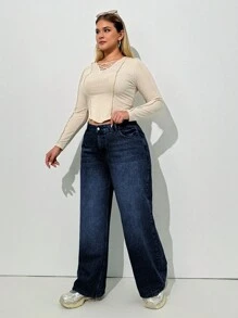 RueChic Plus Mid Waist Belt Detailed Straight Jean - Medium Wash - View 6