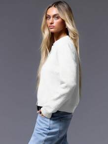 MUSERA Button Up Crew Neck Cardigan For Spring Y2K 90's Casual Cute Oversized Tee Airport Outfits Fall Back To School Autumn Winter Everyday  Work Office  Chic Sweater Spring - White - View 2