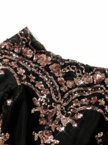 Ellevyn Sequin Off Shoulder Cinched Waist Slit Dress For Women,Valentines Clothes - Black - View 3