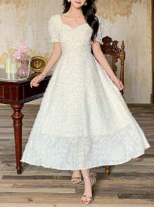 DAZY 女士纹理面料短袖中长连衣裙优雅