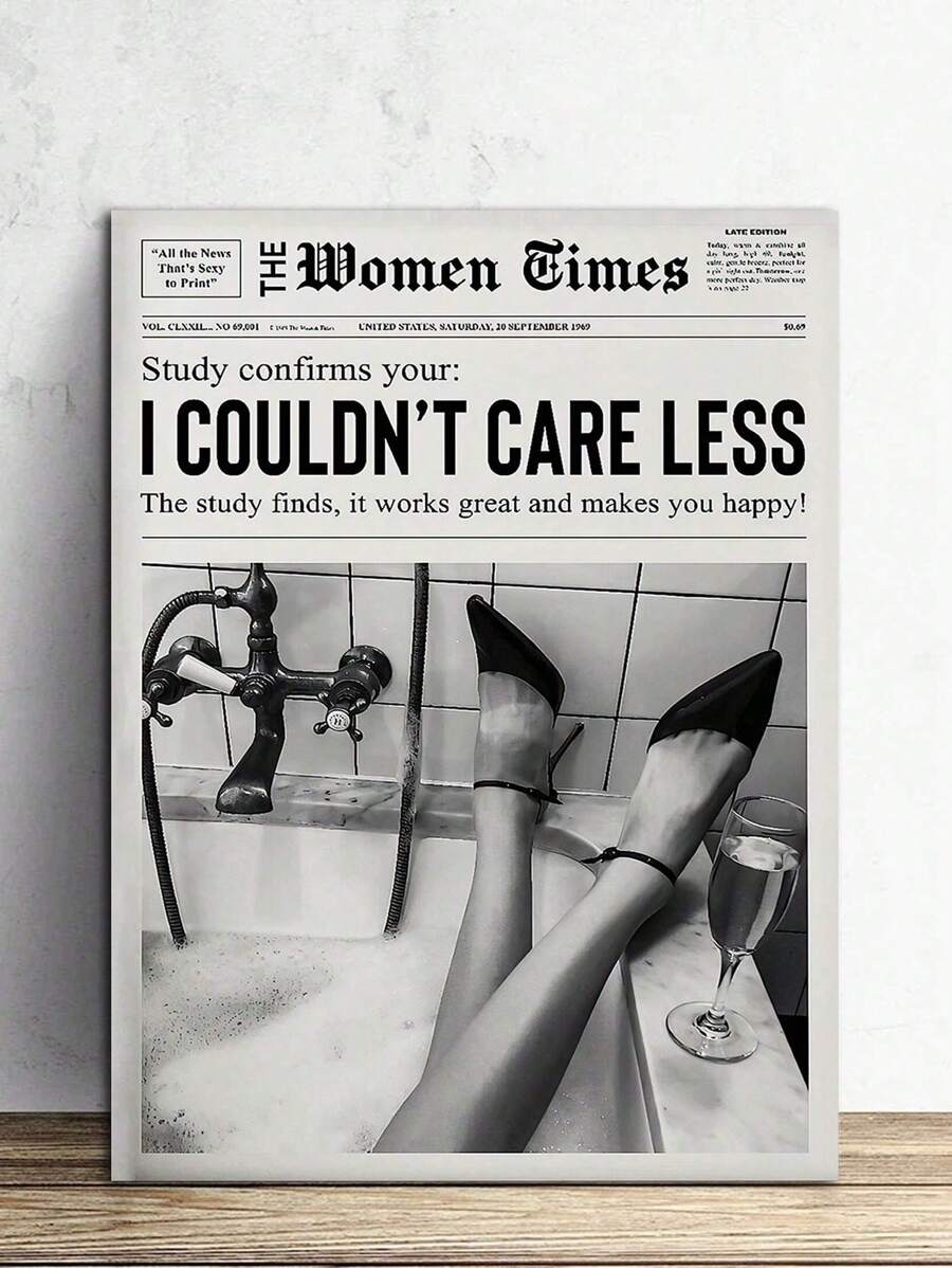 SHEIN 1pc Art, Nghệ thuật treo tường đen trắng, Bản in báo in tin tức, Trang trí xe đẩy quầy bar cổ điển, Nghệ thuật thẩm mỹ nữ tính, Bản in phụ nữ, Quà tặng cho cô ấy - Nhiều màu - Xem 1