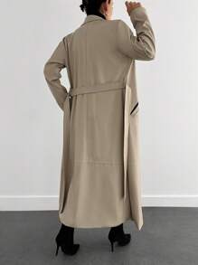 EURMUSE Women's Solid Color Front Button Long Sleeve Pocket Simple Casual Jacket For Everyday Wear - Beige - View 2