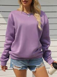 INAWLY Solid Drop Shoulder Sweatshirt Pullover Fall Sweatshirt - Lilac Purple - View 3