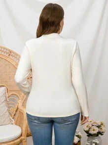 SHEIN LUNE 大码纯色立领长袖休闲宽松T恤秋季女装秋季T恤秋季女装秋季女装情人节 - 白色 - 查看 2