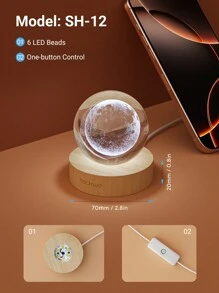 Teckwe 3D Crystal Ball Night Light Series, Galaxy, Moon, Solar System, Saturn - Desk Decor, LED Night Light Space Theme Crystal Night Light, Suitable For Bedroom,  Study, Room Decor, Back To School Gifts